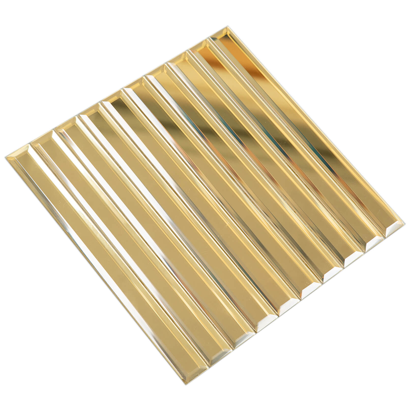 Peel And Stick Gold Beveled Mirror Tile, Strip, 12*12 Inches, Glossy, MT15